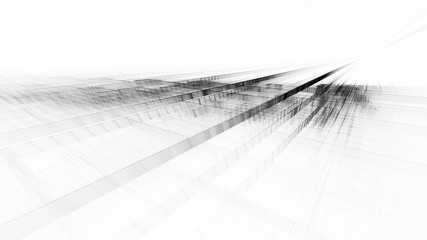 Poster - Abstract black element on white. Regular dots and grids pattern. Perspective composition. Detailed fractal graphics. Information technology concept.