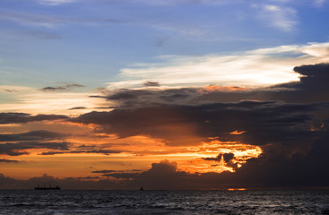 Wall Mural - Colorful of sunset on sea scape background