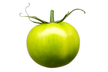 Poster - Delicious single green tomato isolated on white background with clipping path