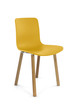 Yellow Plastic Modern Chair with Wood Legs Three Quarter View