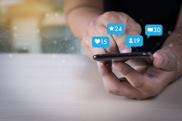 Poster - Young man using smart phone Social media and social network Marketing  concept People Connection
