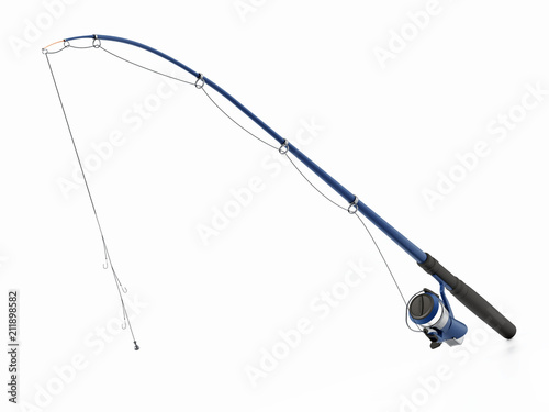 Fotomural Fishing rod isolated on white background. 3D illustration