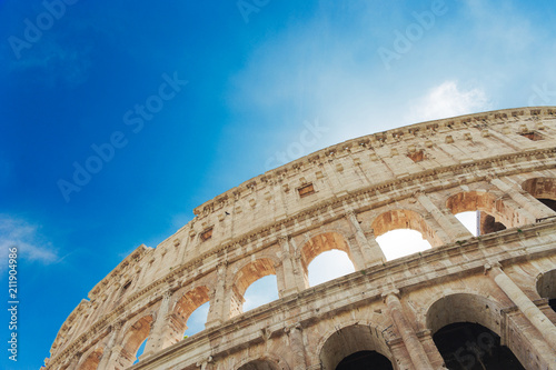Plakat Koloseum lub Koloseum w centrum miasta Rzym, Włochy.