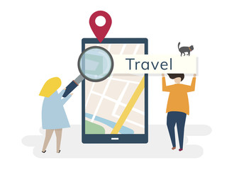 Poster - Illustration of characters with traveling and technology concept