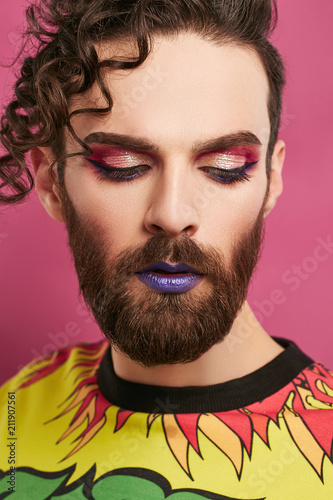 Male Makeup Look Portrait Of A Young Man In A Colorful