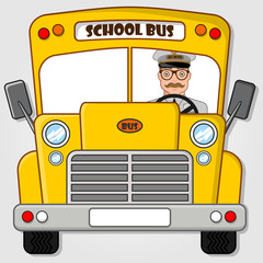 Wall Mural - School Bus with Driver isolated on a white background. Flat style vector illustration