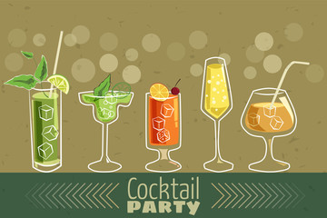 Retro poster design for cocktailbar. Vintage poster, card for bar or restaurant. Vector, isolated