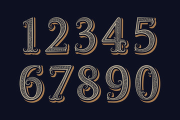royal vintage numbers in victorian classic style.