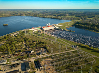 Wall Mural - Hydroelectric power station in Latvia. Daugava river, plavinas. 