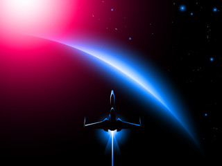 Wall Mural - space ship exploring outer space, retro style vector illustration