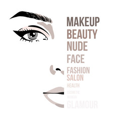 beautiful woman portrait beauty skincare concept with letters on face. glamour fashion beauty woman 