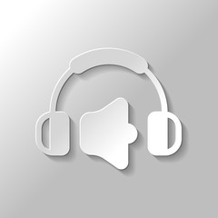 Poster - Headphones and volume level. Max volume level. Simple icon. Pape