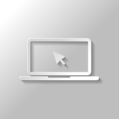 Poster - Laptop or notebook with arrow on screen. Paper style with shadow