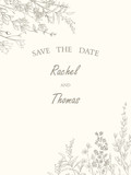Fototapeta Młodzieżowe - Save the date wedding invitation card template decorate with hand drawn wreath flower in vintage style. Vector illustration.