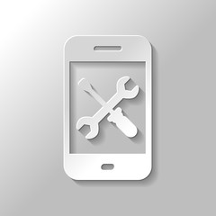 Poster - Phone repair service icon. Paper style with shadow on gray backg