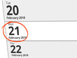 © Eigens - Date Wednesday 21 February 2018 circled in red on a calendar