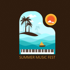 summer music festival design concept with piano and lanscape , sea etc