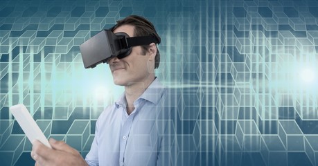 Poster - Man using virtual reality with geometric transition