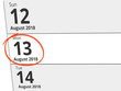 © Eigens - Date Monday 13 August 2018 circled in red on a calendar