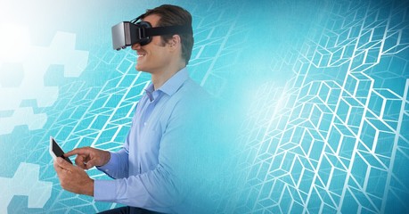 Poster - Man using tablet with geometric transition