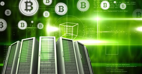 Poster - Computer servers and bitcoin technology information interface
