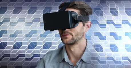 Poster - Man wearing headset with geometric transition