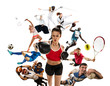 © master1305 - Sport collage about kickboxing, soccer, american football, basketball, badminton, taekwondo, tennis, rugby