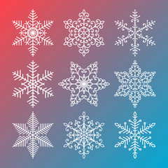 Poster - Set of snowflakes. 9 snowflakes on the gradient background.