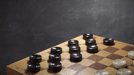 Poster - chessboard with chess on a table, rotation 360 degrees. beautiful dark background.