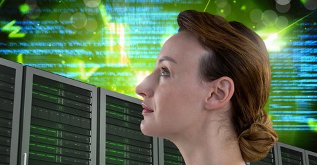 Poster - Woman with computer servers and technology code information