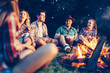 © NDABCREATIVITY - Friends enjoying music near campfire