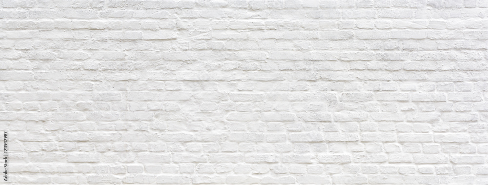 White painted old brick Wall panoramic background - obrazy, fototapety, plakaty 