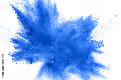 Fotomural Abstract blue dust explosion on white background