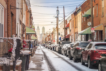 Naklejka na meble Street of Philadelphia with Snow