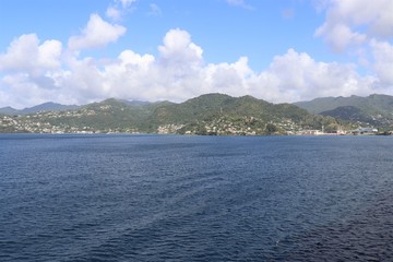 Wall Mural - Caribbean island, St. George, Grenada seen from the sea