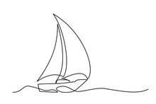 Continuous One Line Drawing Of Sailboat. Business Icon. Vector Illustration