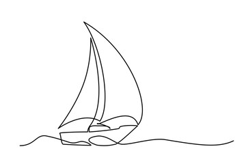 Wall Mural - continuous one line drawing of sailboat. business icon. vector illustration