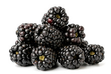 A Bunch Of Ripe Blackberries On A White Background, Close-up.