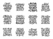 Set of compositions for every months, calendar template. Hand drawn lettering quotes for calendar design, illustration