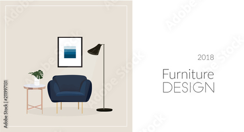 Living Room Web Site Banner Furniture Vector Illustration Modern