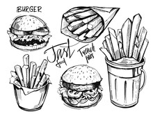 French Fries And Burger Sketch