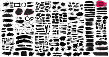 Big Set Of Black Paint, Ink Brush Strokes, Brushes, Lines, Grungy. Dirty Artistic Design Elements, Boxes, Frames. Vector Illustration. Isolated On White Background. Freehand Drawing