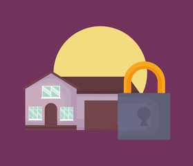 Sticker - smart home design with house and padlock icon over purple background, colorful design. vector illustration