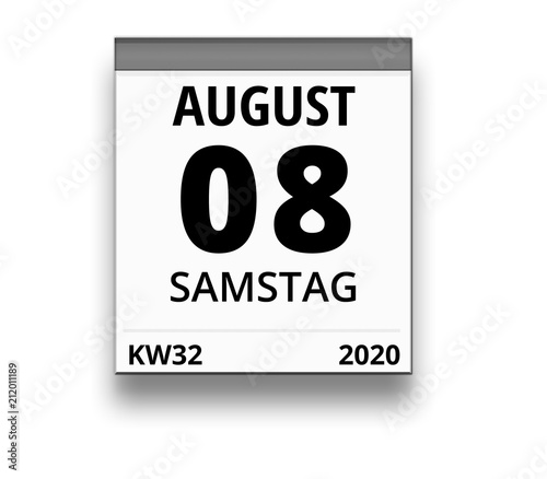 Kalender Fur Samstag 8 August 2020 Woche 32 Stock Illustration Adobe Stock