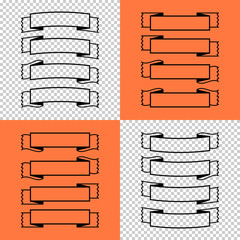 Wall Mural - Set of isolated banner ribbons on orange and transparent background. Simple flat vector illustration. With space for text. Suitable for infographics, design, advertising, holidays, labels.