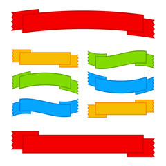 Wall Mural - Set of colored isolated banner ribbons on white background. Simple flat vector illustration. With space for text. Suitable for infographics, design, advertising, holidays, labels.