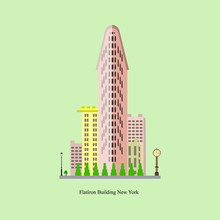 Flatiron Building In New York City. Vector Illustration Of Famous Building