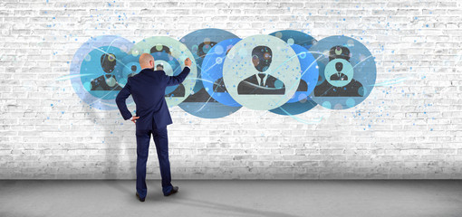 Poster - Man holding a Professional contact network concept 3d rendering