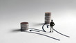 © Hyejin Kang - A miniature man standing in front of two paths with a stack of coins of different heights.