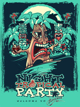 Banner For Tiki Party. Tropical Party. Vector Illustration